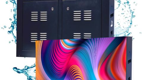 Outdoor P5 full color display 1.92m * 1.28m. 384pixel * 256pixel. For fixed wall installation